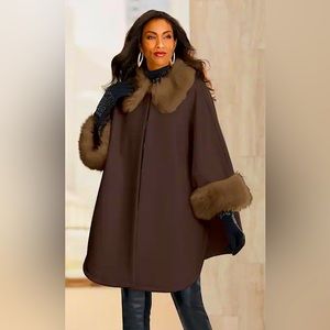 Midnight Velvet | Faux-Fur Wool-Blend Cape